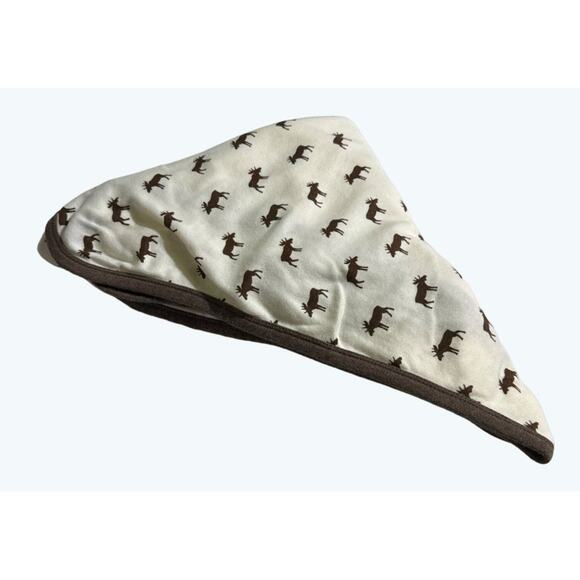 Touched By Nature Organic Cotton Moose Baby 40X40 Blanket White and Brown - Picture 1 of 4
